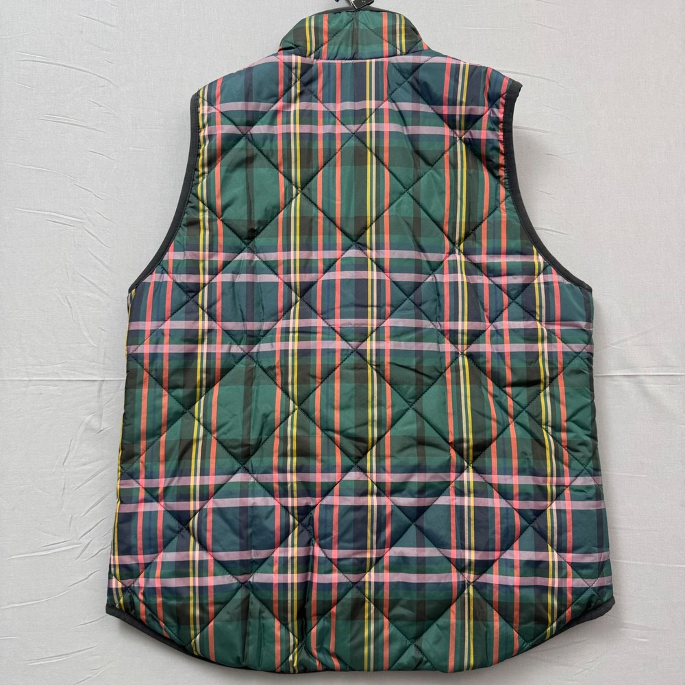 J.Crew Womens Excursion Quilted Vest Green Pink Plaid Full Zip Pockets Size S - Picture 4 of 6